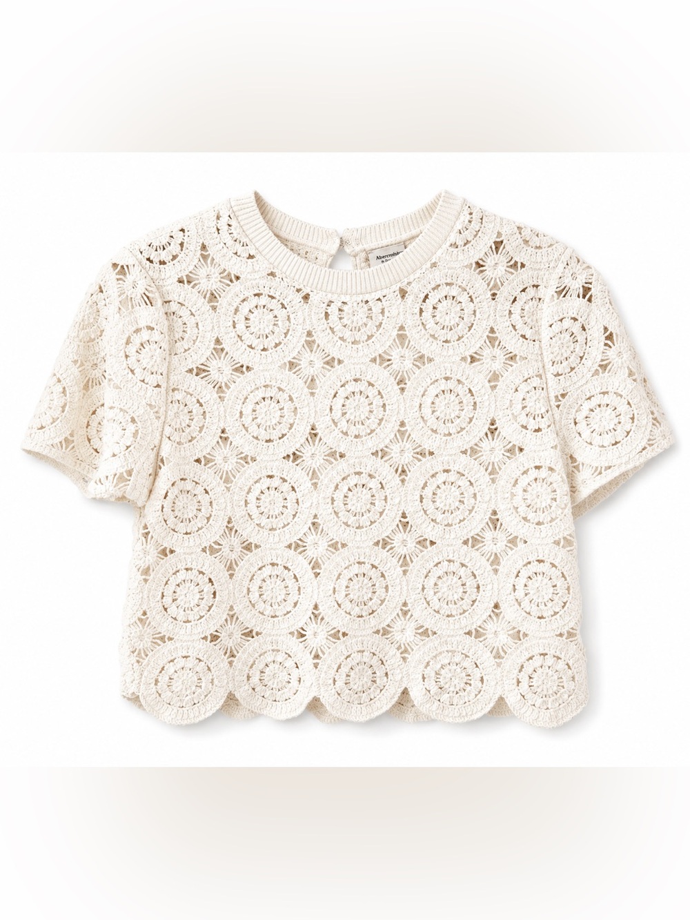 Abercrombie & Fitch Crochet Lace‎ Top XS Ivory Boho Scallop Hem Cottagecore